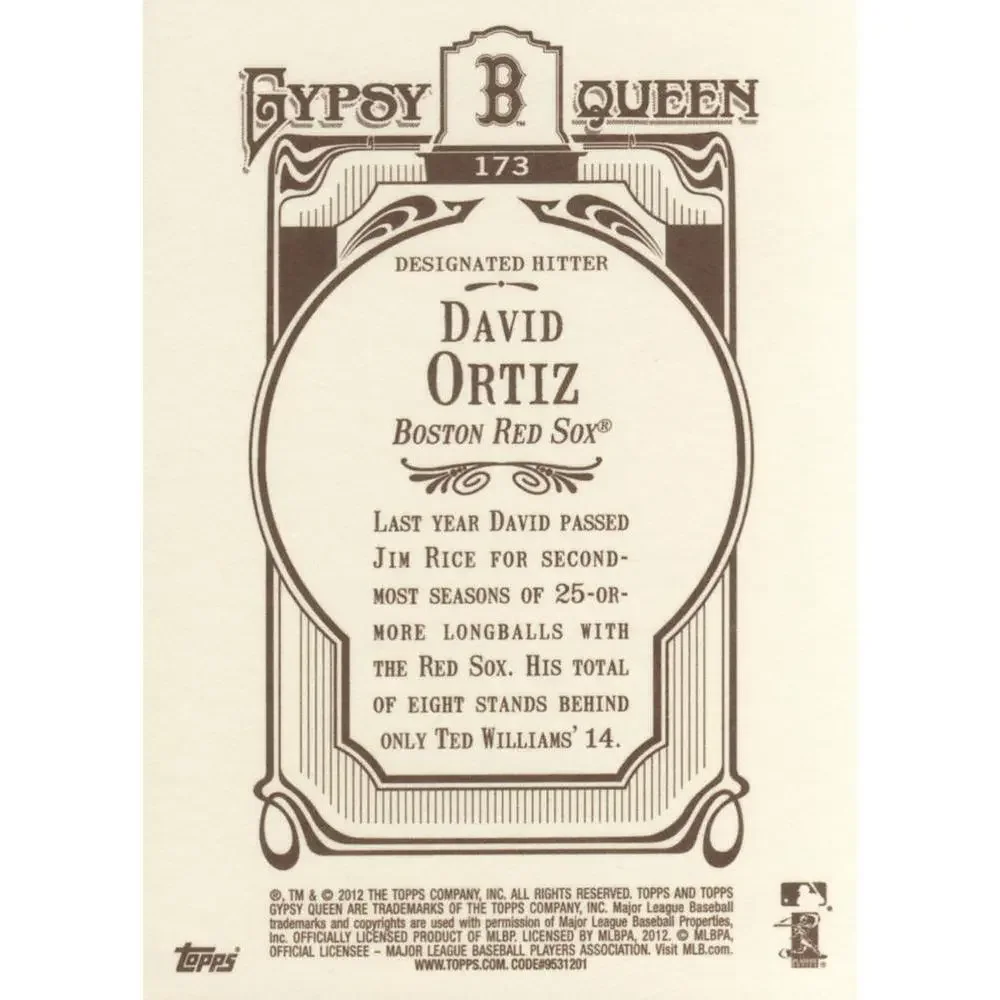 2012 Topps Gypsy Queen David Ortiz # 173 Boston Red Sox
